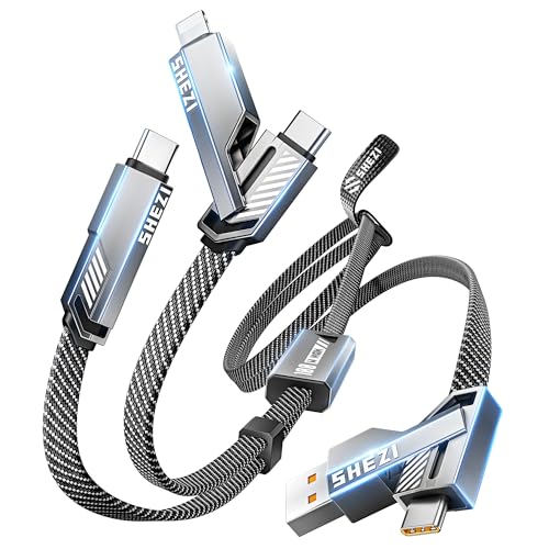 SHEZI Upgraded 6 in 1 Multi Charging Cable, 100W USB C to Lightning Cable [1G File Done in 20s] Fast Charging for iPhone/iPad, Flat Braided Multiple Charger Cord Combo L/Type C/USB A-5FT - style: Upgraded 6-in-1