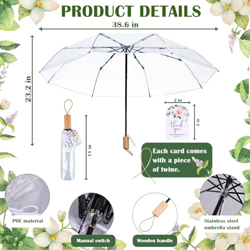 Clear Wedding Umbrella Bulk Transparent Portable Folding Travel Umbrella | Reinforced design with 8 ribs,lightweight design,ample space,practicality and decorative appeal,outdoor group activities