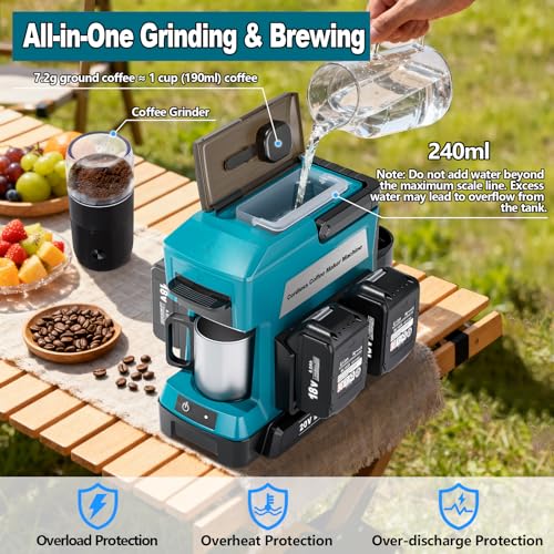 Taingwei Cordless Coffee Maker for Makita 18V Battery, Portable Drip Coffee Maker with Electric Coffee Grinder for RV, Camping, Travel, Car, Hiking (Battery Not Included) - style: For Makita Battery