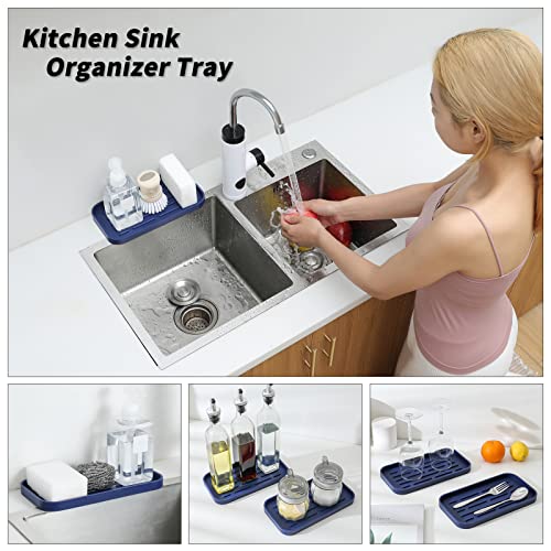 MicoYang Silicone Kitchen Sink Organizer Tray for Multiple Usage,Eco-Friendly Sponges Holder for Kitchen Bathroom Counter or Sink,Dish Soap Dispenser,Scrubber,Bottle,Cup (Navy Blue, 10"×5.3") - color: Navy Blue, size: 10" x 5.3" x 0.7"