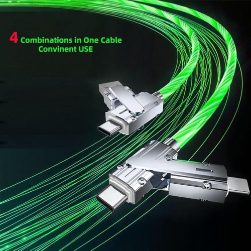 IHAO Multi Connectors Fast Charging Cable 4 Combinations in One Cable USB A/USBC to USBC Cord Lighted Up LED Flowing Compatible with Most of Electric Device-39 Inches Green - color: 4 Combinations Green