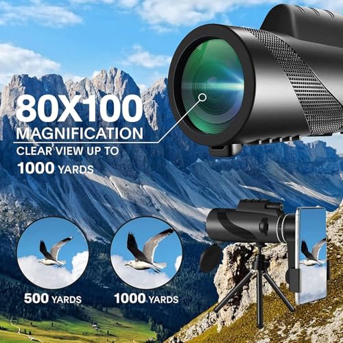 Monocular-Telescope 80x100 High Powered Monoculars High Definition for Adults High Powered with Smartphone Adapter Telescope Wildlife Bird Watching Travel Camping Hiking-Black - color: Green