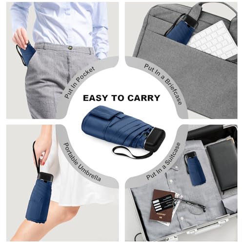 Mini Travel Umbrella Compact for Purse Lightweight Nano Waterproof for Rain - color: 05.Dark Blue-2Pack