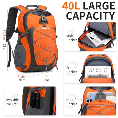 40L Hiking Backpack Lightweight Daypack Waterproof Travel Camping Backpack for Men Women Sport Packable - color: A0-orange
