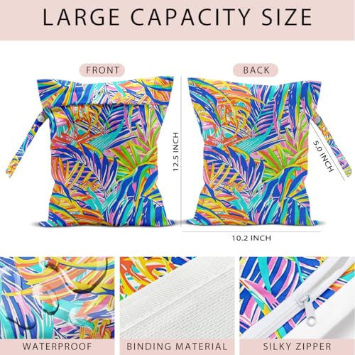 Wet Bag, 4Pcs Wet Dry Bag Set, Reusable Waterproof Bags with Palm & Beach Crowd Patterns for Women, Practical for Pool Days & Daily Essentials Storage - color: Palm & Beach