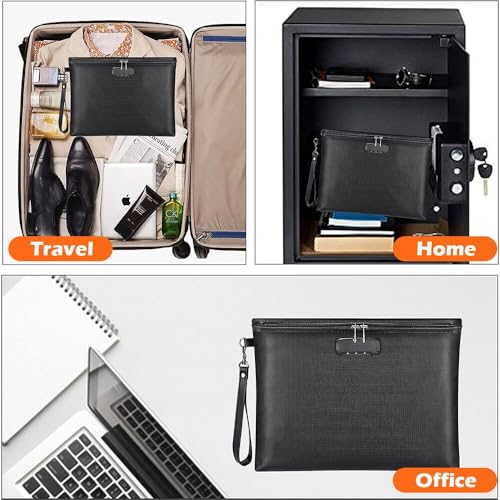 Fireproof Document Bag with Lock - KANCOKIT 14"x10" Fireproof and Waterproof Money Bag with Zipper Closure, Safe Storage Pouch for A4 Documents, Cash, Credit Cards, Passport
