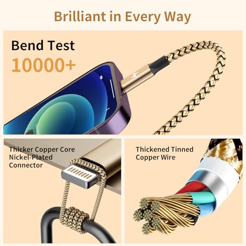 4 in 2 Multi Charging Cable, USBA/C Universal Charging Cords 2 Pack 5FT | Dual Type C Port Phone Charger Cord for Multiple Devices, Travel Charger for iPhone 17-11/Galaxy/Tablets/PS Home,Office, Gold - color: Gold