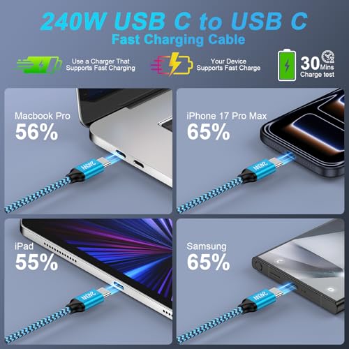 Samsung Charger Super Fast Charging 240W Type C Charger Cord 2Pack 3FT | Braided USB C to USB C Android Charger Cable for Samsung Galaxy S26 Ultra/S25/S24/S23/S22/S21/S20/iPhone 17 Pro Max/17/16/15