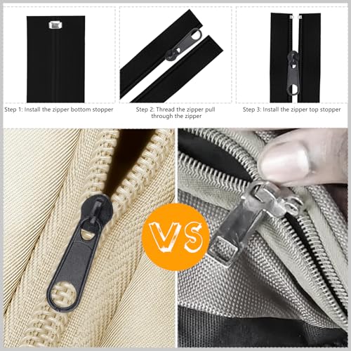 DOITEM 25Pcs Black Zipper Repair Kit Zippers Replacement 3# Zipper Pull Rescue Kit for Clothing Jackets Purses Luggage Backpacks - color: 3# Black Slider