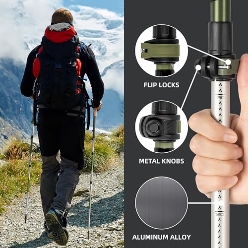 Trekking Poles, Collapsible Hiking Poles,Lightweight and Compact Walking Sticks with Adjustable Height for Men and Women - color: Green