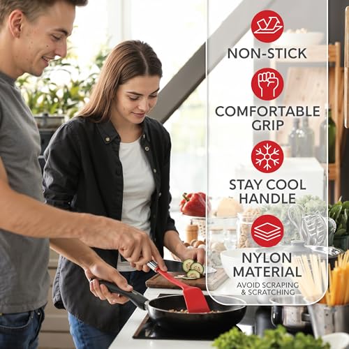 Kitchen Utensils Set, 10 Nylon Stainless Steel Cooking Utensils, Non Stick and Heat Resistant Cookware set New Chef's Gadget Tools Collection - color: Red