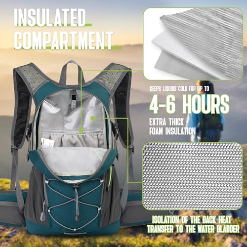N NEVO RHINO Hydration Backpack, 18L Hiking Backpack with 3L Water Bladder | Multipurpose Water Backpack High Flow Bite, Insulated Hydration Pack Ideal for Hiking and Cycling - color: Lake Blue