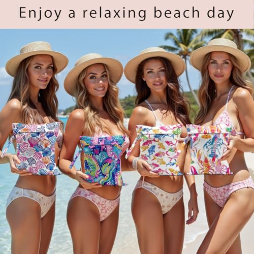 Wet Bag, 4Pcs Wet Dry Bag Set, Reusable Waterproof Bags with Ocean Creature & Shell Patterns for Women, Suitable for Beach Trips & Daily Organizing - color: Ocean Creature & Shell