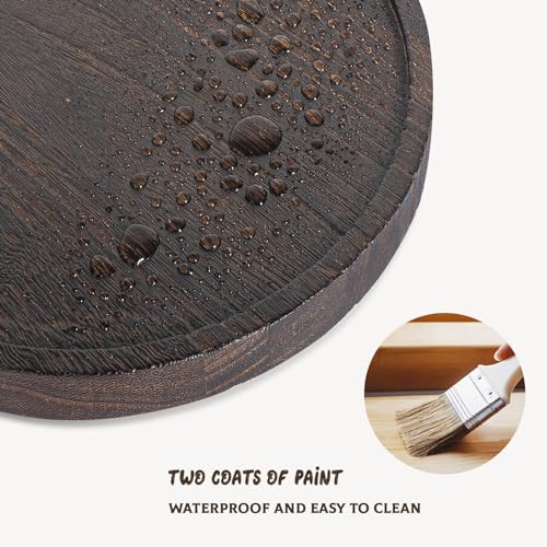 Round Decorative Tray Farmhouse Kitchen Decor Soap Dish, 9" Dark Brown | Waterproof, Lightweight, Easy Clean, Wood Riser Pedestal Stand Accessories for Office Desk, Vanity, Counter, Sink - color: Dark Brown, size: 9"