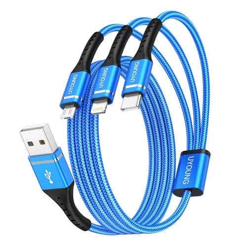 Multi Charger Cable, 3 in 1 Charging Cord Universal Phone Charger 4FT 2Pack | USB Cables with Lightning, Type C, Micro USB Ports, Charging Cables for iPhone, Samsung Galaxy, Moto Phones, Multiple Devices - color: Blue, size: 4FT, style: USB A to Multiple