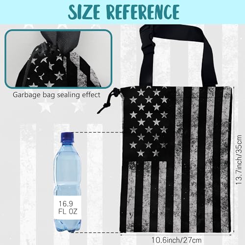 Car Garbage Bag Black and White American Flag Hanging Canvas Car Trash Bag Drawstring Car Back Seat Organizer for Car Back Front Seat Console with Adjustable Buckle - color: Black and White American Flag