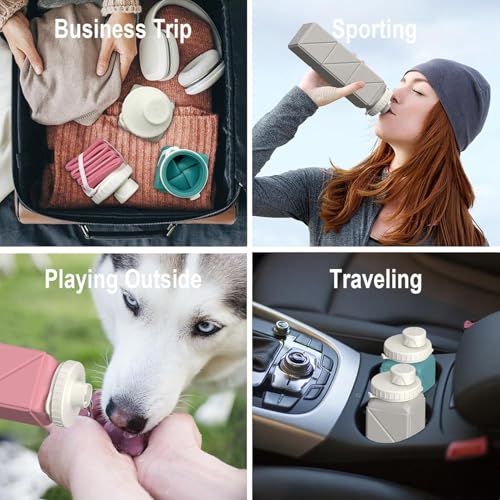 BEAUTAIL Collapsible Water Bottles 21oz/610mL, Silicone Travel Water Bottle - color: Dark Blue+Blue