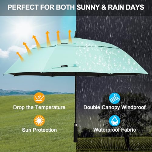 G4Free 47/54/62/68 Inch UV Protection Golf Umbrella Oversized Sun Umbrella | UPF 50+, Auto Open, Vented Double Canopy, Extra Large Coverage, Heavy Duty, Windproof Stick Umbrella - color: Seafoam Blue/Black, size: 68 inch
