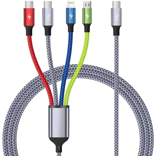 USB C Multi Charging Cable, 4 in 1 Charging Cords with Dual USB C Ports | USB C Input with IP, Dual USB C & Micro Ports, Nylon Braided Phone Charger for Multiple Devices, Travel Essentials - color: Blue_Grey_Red_Green, size: 1Pack5FT