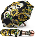 Skull Handle Windproof Travel Umbrella Compact Portable, Auto Open Close | Luxury Gothic Skull Grip with One-Touch Automatic Open, Wind Resistant and Sturdy for Rain, Lightweight to Carry Daily - color: 02.Sunflower