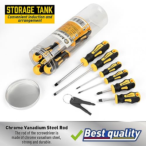 Amartisan 10-Piece Magnetic Screwdrivers Set, 5 Phillips and 5 Slotted Tips Professional Cushion Grip Screwdriver Set 2pcs Portable Multifunction Key Mini Screwdriver (Yellow)