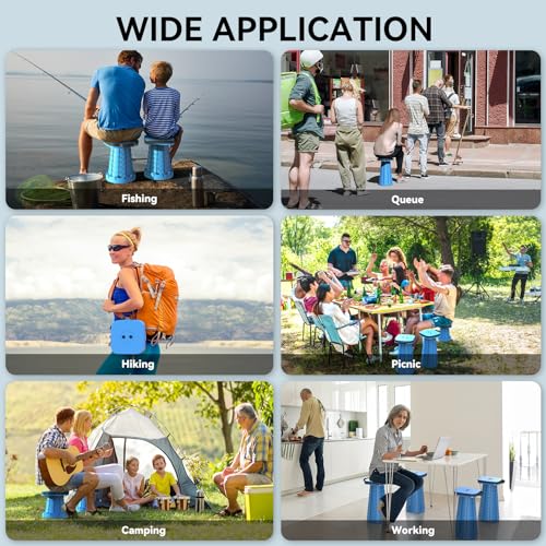 2026 Upgraded Collapsible Stool, Portable Folding Stool, Telescoping Camping Stool with Max Load Capacity 485lbs, Square Retractable Seat for Camping Gardening Fishing Hiking BBQ [Blue] - color: Square Stool-blue