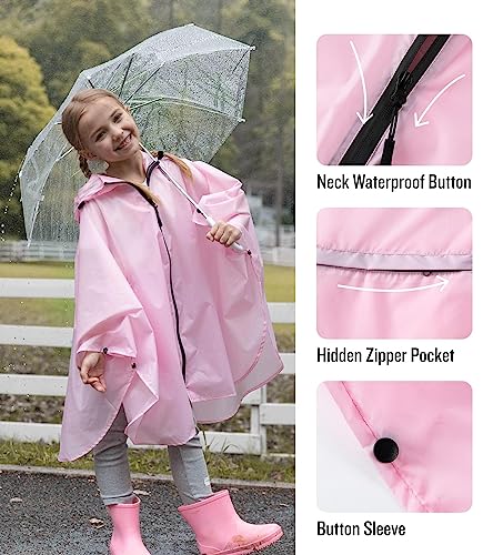 SaphiRose Lightweight Kids Rain Poncho Waterproof Jacket Zipper Up Rain Coat - color: Pink, size: 3-5T