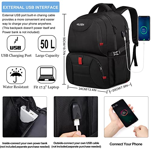 Extra Large Backpack for Men 50L, Insulated Cooler Lunch Box Backpack, Water Resistant 17inch Travel Laptop Work Bookbag with USB Charging Port,Black - color: Black