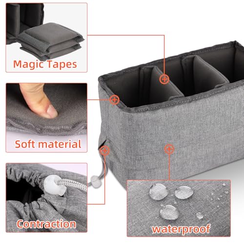 Koolertron Waterproof DSLR Camera Bag with Removable Insert, Adjustable Compartments, Fits in Camera Bags - Protective Case for DSLR/SLR Cameras & Accessories - color: Gray