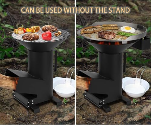 ONLYFIRE GRILLS 3-in-1 Rocket Stove Combo with Stand, Camp Stove GS345 | Including BBQ Grate, Griddle, Pot Rack, Portable Wood Burning Stove for Outdoor Cooking Patio Barbecue Camping RV Tailgating - style: GS345 WITH STAND