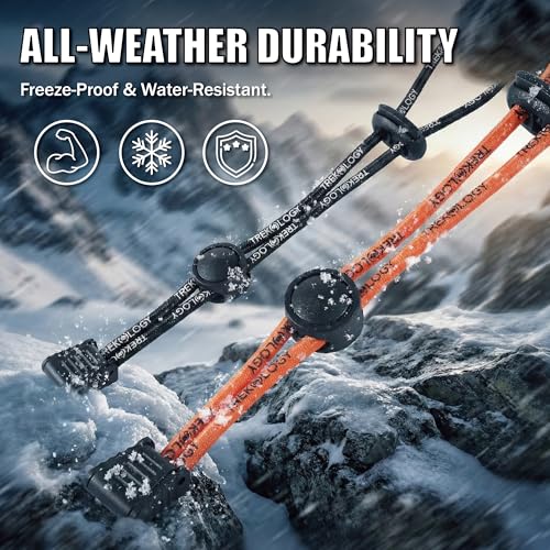 TREKOLOGY Walking Stick Holder Universal Backpack Bungee Cord & Climbing Stick Straps – Heavy-Duty Backpack Bungee Straps for Hiking Essentials, Tripods & Camping Gear – Black/Orange (4-Pack)