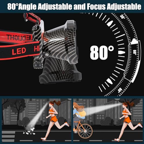 Super Lightweight Ultra-Thin LED Headlamp with Motion Sensor, 5000mAh Polymer Battery, 4 Modes with Battery Level Display IP65 Waterproof Perfect for Camping, Hiking, Fishing (YK-681Black White light) - color: YK-681Black White light
