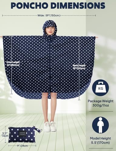 ANYOO Waterproof Rain Poncho Lightweight Reusable Hiking Hooded Coat Jacket for Outdoor Activities - color: F Dot Blue