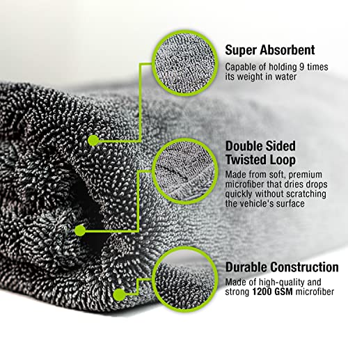 ExoForma Mega Car Drying Towel - Holds Up to 9 lbs, No Streaks, Scratches, or Water Spots | 1200 GSM Microfiber Double Twist Pile & Edgeless Design, 1 Quick & Effortless Dry - 24” x 36” - size: Pack of 1