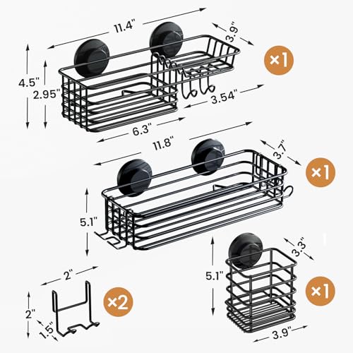 Shower Caddy Suction Cup, Bathroom Organizer for Inside Shower | Black Bathroom Organizer With Hook, Rustproof Shower Holder Storage, 3 Pack Shower Caddies, Heavy Duty Shower Basket - color: 3 × Dark Black