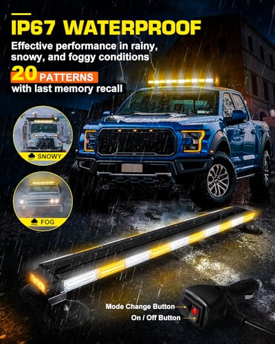 42" Roof Top Strobe Light Bar Amber White Emergency Traffic Advisor Lights, Double Side Warning Safety Flashing w/Magnetic Mount for Construction Vehicles Plow Trucks Pickup, Amber/White - color: #01 Amber/White
