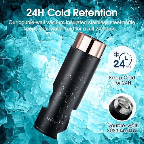 VSITOO S1 Lite 15oz Insulated Stainless Steel Self-Cleaning Water Bottle - color: Black, size: 15 Ounces