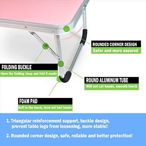 Portable Folding Table - Small Outdoor Folding Table, Suitable for Travel, Camping, Beach, Barbecue, Picnic, Party, Patio (Pink) - color: Pink