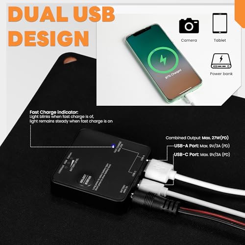 FieryRed 30W 12V Solar Panel Car Battery Charger & Maintainer, Portable Waterproof Trickle Charger with Built-in Controller, Cig Plug, Alligator Clips, USB-C, USB-A Outputs for Car, Boat, RV, Tractor - size: 30W