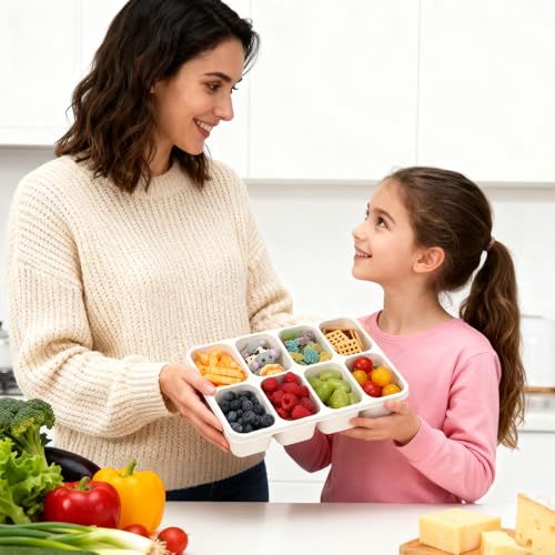 MaMix Snackle Box Container,Leak-Proof Snack Box 8 Compartment Divided Serving Tray with Lid, Dishwasher Safe Food Containers for Fruit Candy Snack Nuts Veggie Party (2 PACK) - color: BEIGE+BEIGE