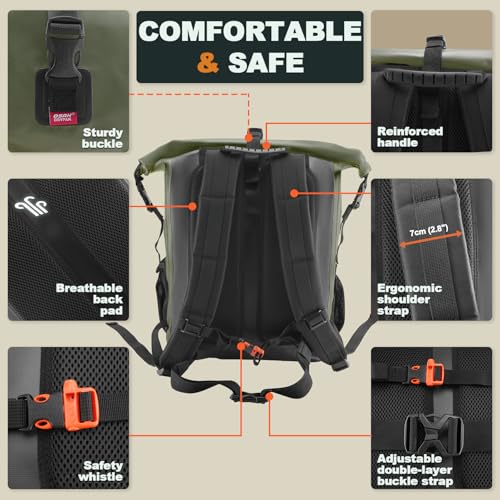 OSAH DRYPAK Waterproof Backpack Dry Bag 35L/55L/85L – Heavy Duty Roll-Top Hiking Backpack for Travel, Kayaking, Boating, Camping, Rafting and Fishing - color: Green, size: 35L