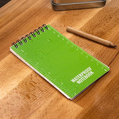 ASR Outdoor 4pk Waterproof Paper Pocket Spiral Notebook Travel Notes Journal Field Notepad with Pencil, Green, 50 Page Lined - size: 4 Pack