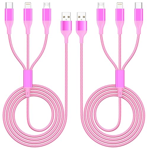 3 in 1 Multi Charging Cable for Multiple Devices Fast Charge Cord 2Pack 4FT | Car Travel Essentials,MFI Certified Universal Phone Charger with Type C/Micro USB/Lightning for iPhone17-5 iPad Android Rose - color: Rose-4ft