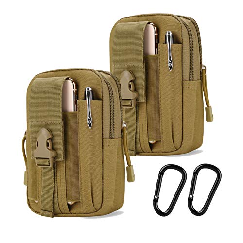 PHILEX Tactical Molle Pouch EDC Utility Gadget Outdoor Men Waist Bag with Phone Belt Clip Holder Holster - color: 2 Pack Brown