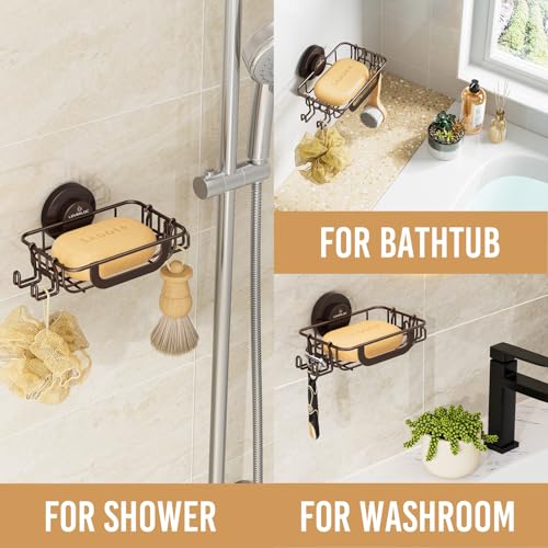Bar Soap Holder with Hooks, Suction Cup Soap Dish Stainless Steel | Soap Holder Shower Wall Mounted, Soap and Razor Holder for Shower, Rustproof for Bathroom, Sponge Holder Saver, Brown - color: Brown, size: 1 Tire
