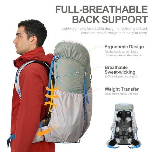IX INOXTO 55L Internal Frame Waterproof Hiking Camping Backpack with 3L Water Bladder and Rain Cover, Large Lightweight Travel Daypack Rucksack for Climbing (Light Gray) - color: Light Gray