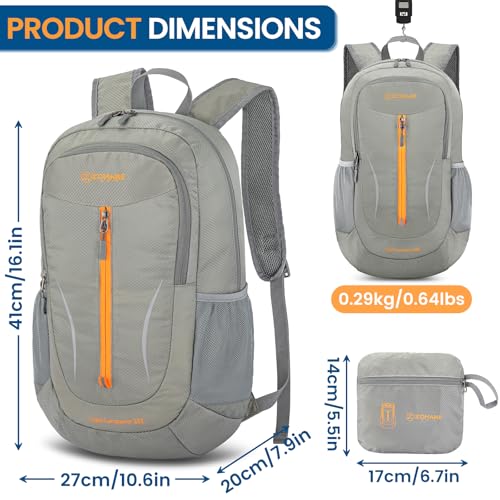 ZOMAKE Lightweight Packable Backpack 25L, Foldable Hiking Daypack - color: Silver Grey, size: 25L