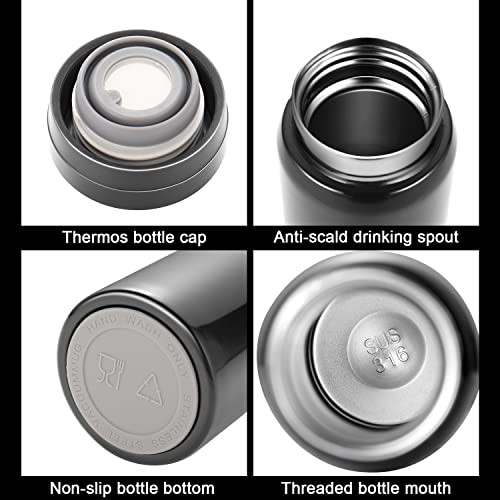 10oz Mini Water Bottle Stainless Steel Thermos Small Flask - Insulated Vacuum, Leak Proof, Keeps Drinks Hot/Cold - Ideal for Coffee, Tea, Water - Black - color: Black, size: 9.5 Ounces