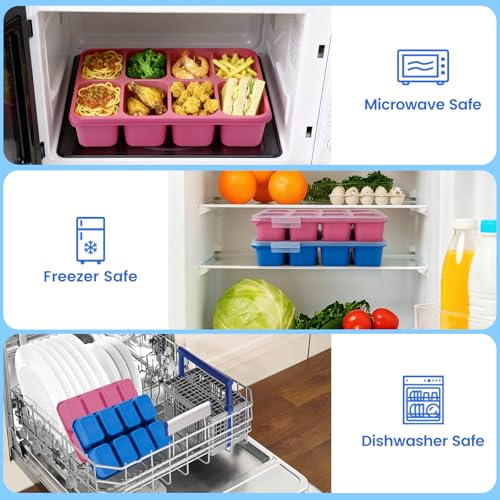MaMix Snackle Box Container,Leak-Proof Snack Box 8 Compartment Divided Serving Tray with Lid, Dishwasher Safe Food Containers for Fruit Candy Snack Nuts Veggie Party (2 PACK) - color: BLUE+PINK