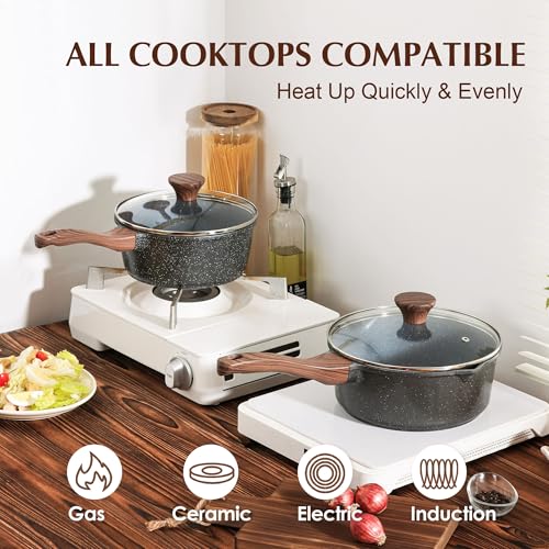 SENSARTE 2.5 Quarts Nonstick Saucepan with Lid, PFOA/PFOS Free | Kitchen Pot with Swiss Granite Coating, Medium Cooking Pot with Stay-cool Handle, Induction Compatible - color: Gray Granite, size: 2.5 Quarts